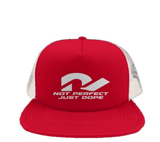 Not Perfect Just Dope Logo Trucker Cap Red